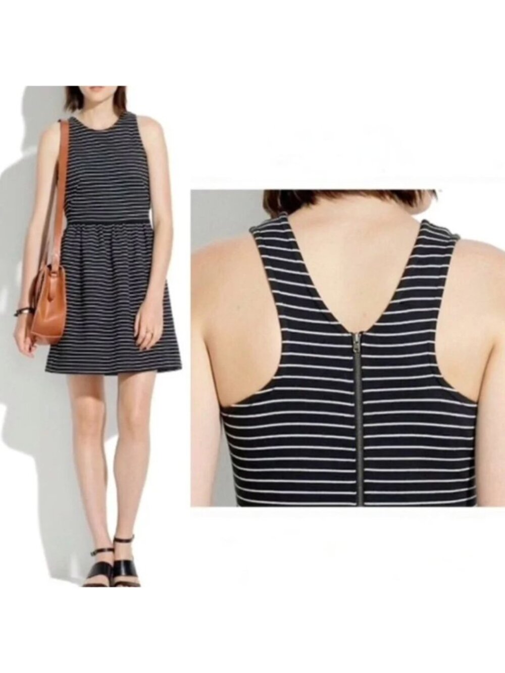 MADEWELL Pierside black and white striped knit racerback dress size small
